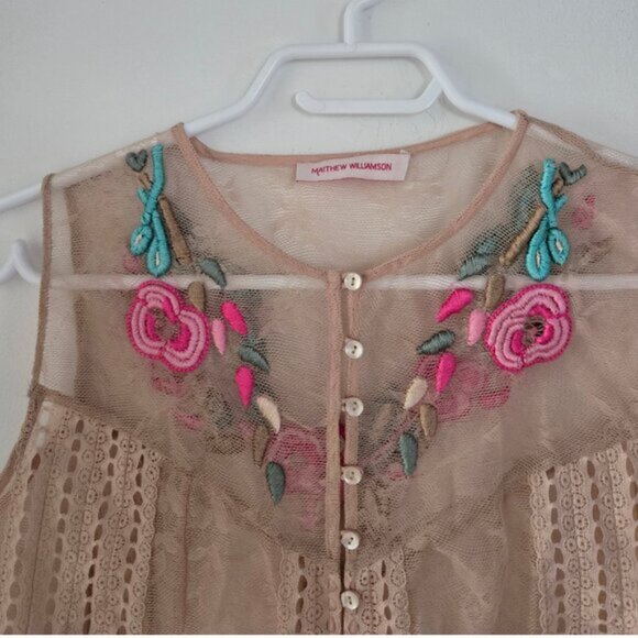Matthew Williamson Embroidered Beaded Pearl Button Down Cape Nude Vest b94 - Picture 3 of 5